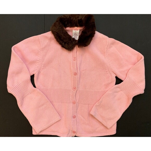 Gymboree Pink Cardigan Sweater Girls Sz 9 Faux Fur Collar Giraffe Club Y2K VTG - Picture 5 of 5